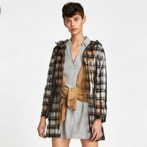 Zara checkered waterproof rain parka plaid size XS